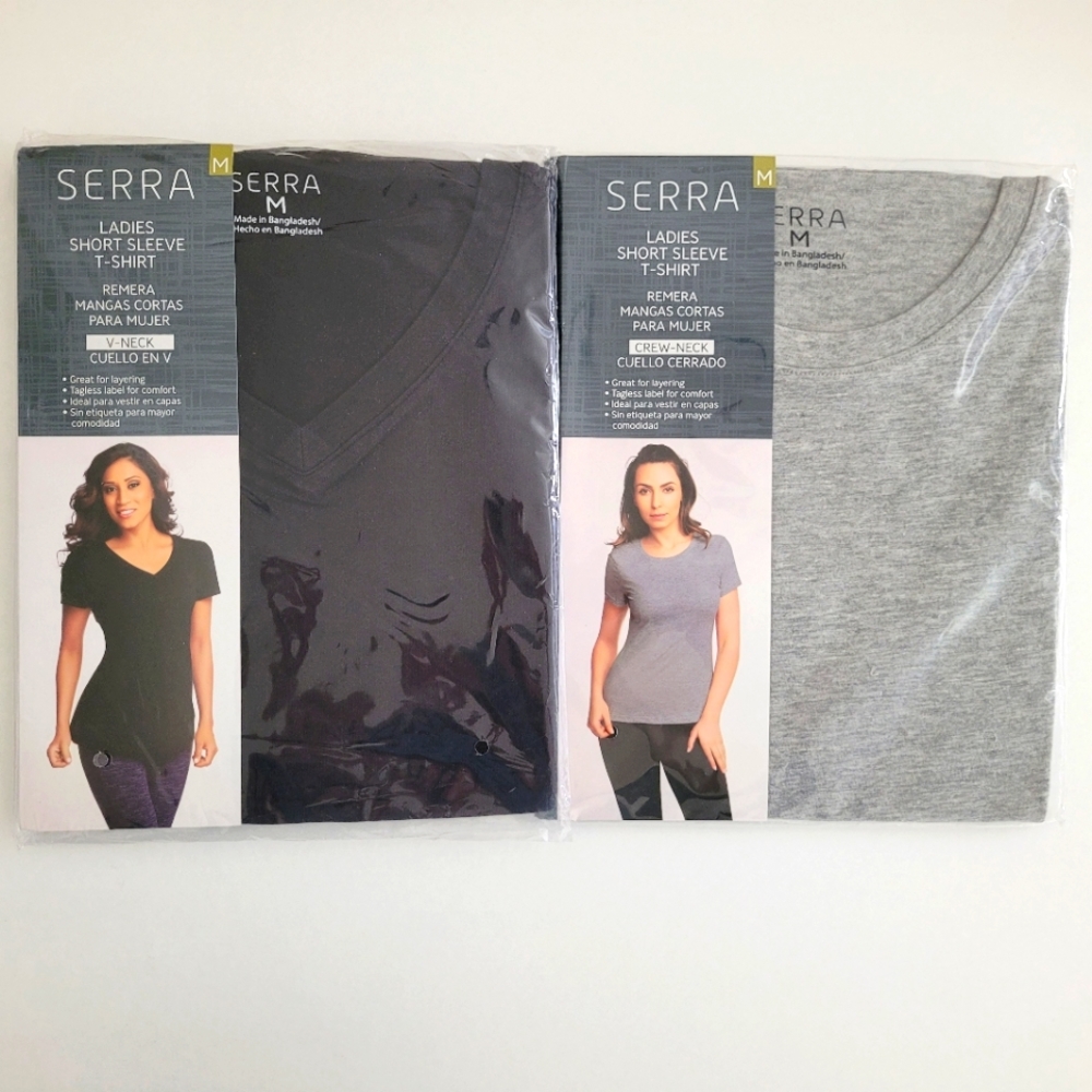 2PC Serra Cotton T-Shirts | Size M | V Neck & Crew Neck NIP